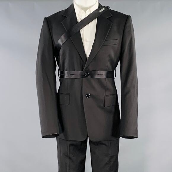 HELMUT LANG Size 40 Black Virgin Wool Notch Lapel Seatbelt Suit - Picture 1 of 13